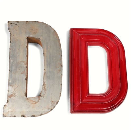 Vintage Metal & Red Marquee Letter "D" – Industrial & Retro Décor