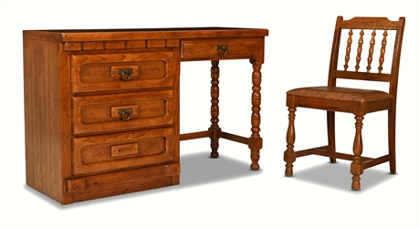 Link Taylor Vintage Oak Vanity/Desk with Chair