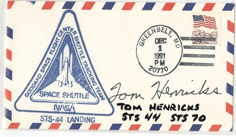 Tom Henricks Signed STS-44 Landing Cover — Goddard Shuttle Tracking Cachet, 1991