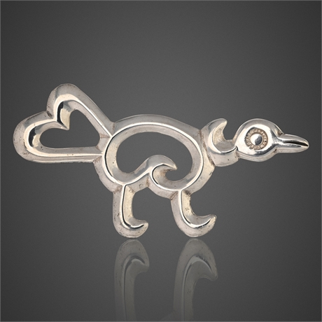 Vintage Navajo Sterling Silver Sand Cast Bird Brooch — Mid-Century