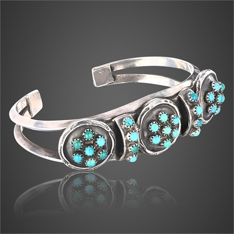 Zuni Sterling Silver & Turquoise Cluster Cuff Bracelet, 25.8g