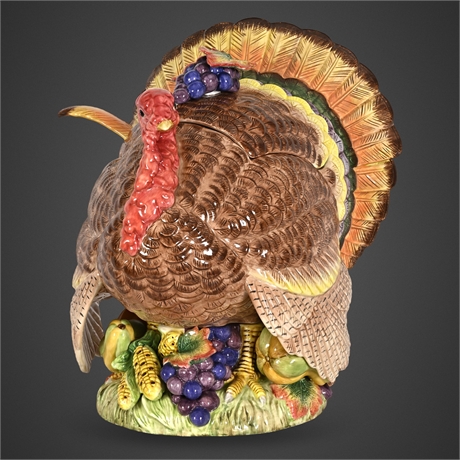 Fitz and Floyd Classics Large Turkey Tureen with Ladle, Harvest Motif