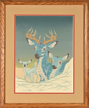 Woody Crumbo Serigraph “Family of Three Deer” — Original Silkscreen