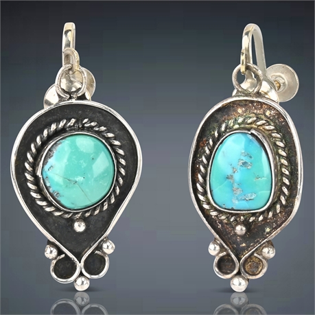 Old Navajo Sterling & Turquoise Earrings