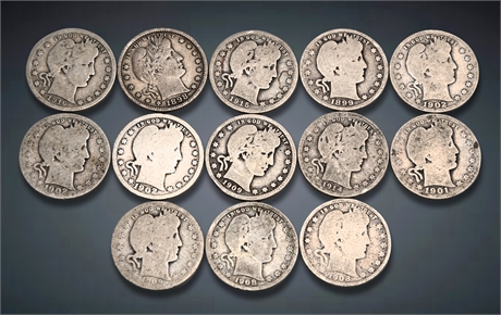 (13) Barber Silver Quarters Collection