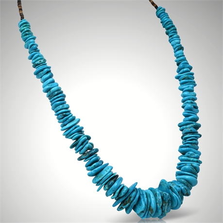 Graduated Sliced Turquoise Nugget & Heishe Bead Necklace