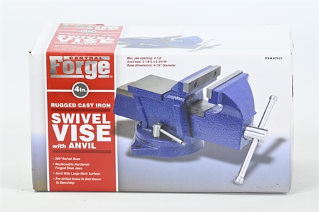 Central Forge 4" Rugged Cast Iron Swivel Vise with Anvil