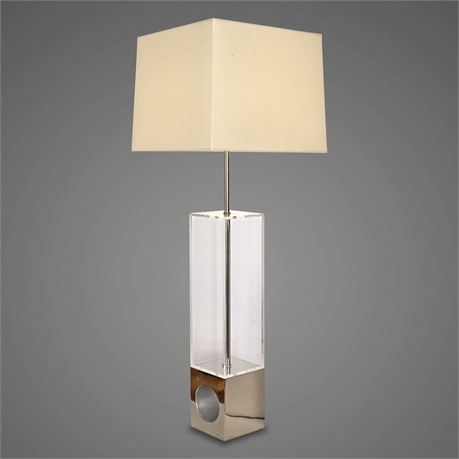 Attrib. Laurel Lucite & Chrome MCM Lamp — Porthole Cube Base