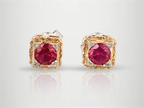 14K Yellow Gold Ruby Stud Earrings – 3/8 ct, Vintage Screw-Back