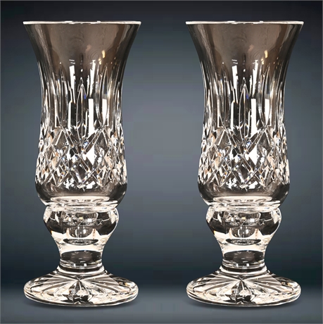 Pair 9" Waterford Lismore Hurricane Candle Lamps