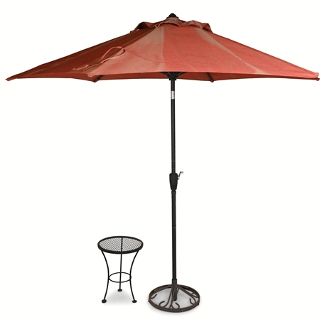 Outdoor Sunshade Umbrella With Iron Base with Iron Table