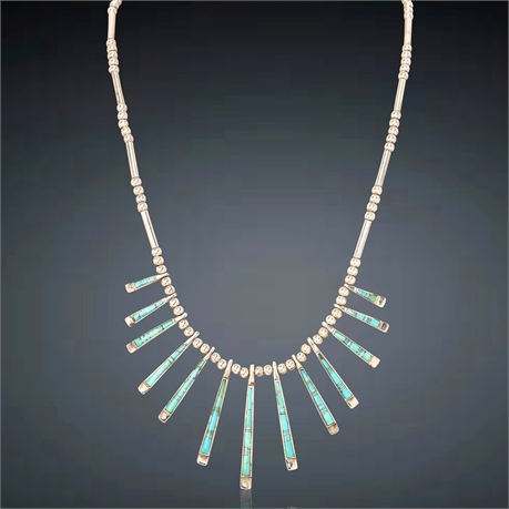 Zuni Sterling Inlaid Turquoise Necklace & Earrings Set