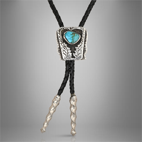 Vintage Navajo Sterling Silver & Turquoise Bolo Tie