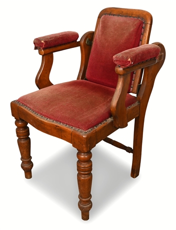 Antique Claughtons Barber Chair — Edwardian Recliner, Velvet & Iron, ca. 1914