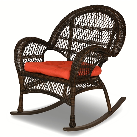 Jeco Wicker Rocker Chair with Red Cushion
