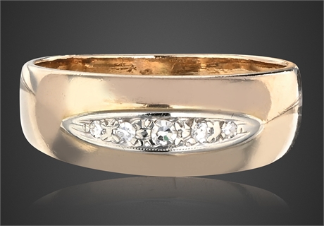 Vintage 14K Yellow Gold Men’s Diamond Navette Band Ring