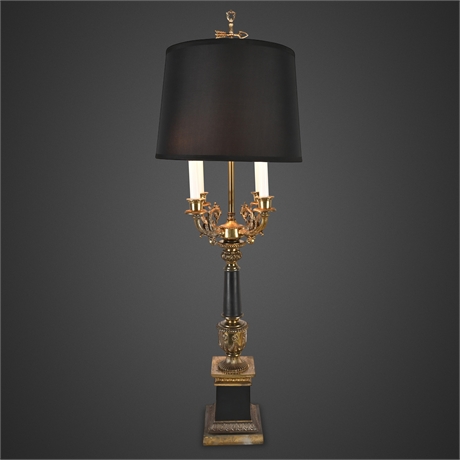 Rembrandt 1960s Cast Brass Neoclassical Candelabra Lamp — 3-Way, 5 Lights