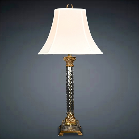 Ethan Allen Crystal & Brass Corinthian Column Table Lamp