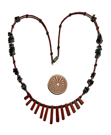 JASPER & HEMATITE BIB NECKLACE & PIN