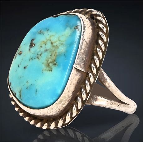 Vintage Navajo Kingman Turquoise & Sterling Silver Ring, Size 8