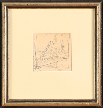 Pencil Sketch, Seated Figure, Framed — Brandywine Valley Provenance