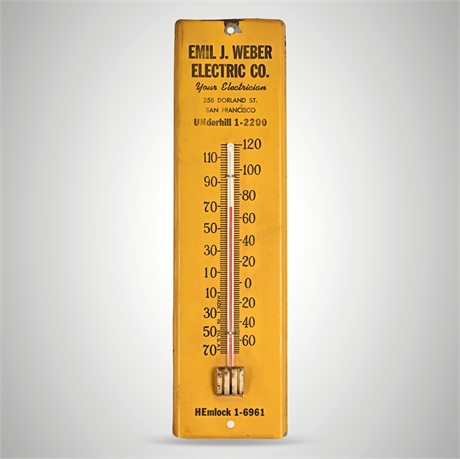 Emil J. Weber Electric Co. San Francisco Advertising Thermometer, 1950s