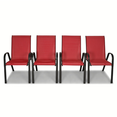 Set of 4 Red Sling Patio Chairs — Steel, Nesting, 36"