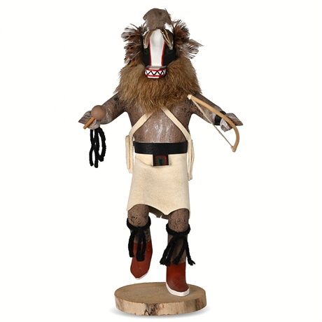 Hand-Carved “Badger” Kachina Doll – Signed M.S., 11" Tall
