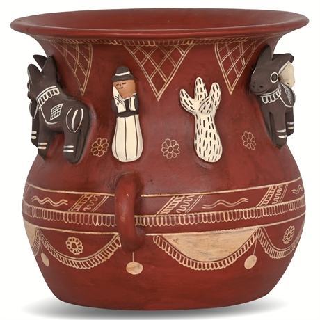 Vintage Allpa Peru Hand Painted Jar with Animals