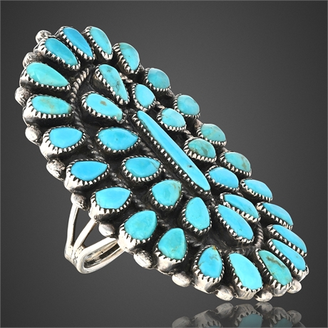Navajo BTC Sterling Silver Turquoise Petit Point Cluster Ring, 22.43g (Size 12)