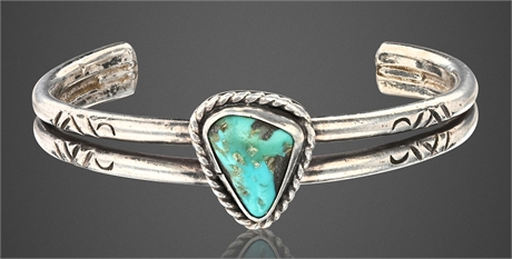 Vintage Navajo Sterling Silver & Turquoise Double Shank Cuff Bracelet