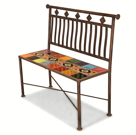 Iron & Talavera Tile Garden Bench