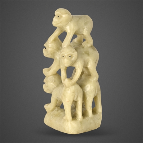 Hand-Carved Soapstone Figurine – Four Stacked Monkeys