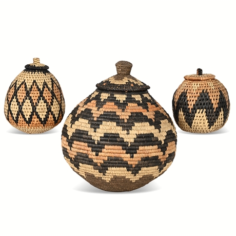 Set of 3 Handwoven Zulu Ukhamba Baskets