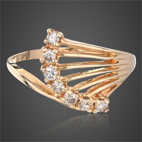 Vintage 14K Yellow Gold Fan Diamond Ring — 0.20 ctw, Size 6.25