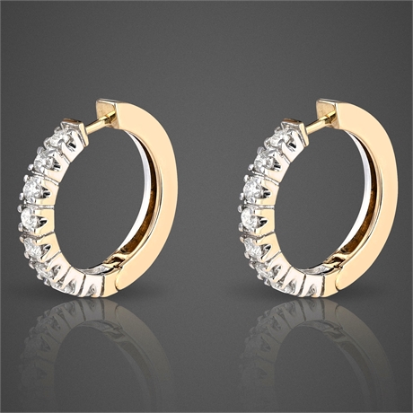 14K Two-Tone Gold & Diamond Hoop Earrings – 1.0 Cttw, Elegant Design