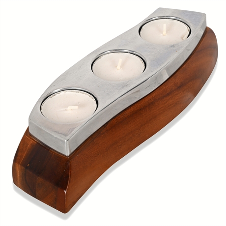 Nambe Marilyn Davidson Candle Holder — Alloy & Acacia Wood, 2010