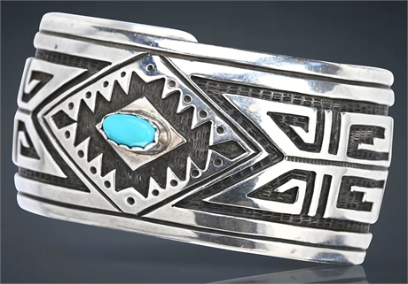 Vintage Navajo Sleeping Beauty Turquoise Sterling Silver Cuff