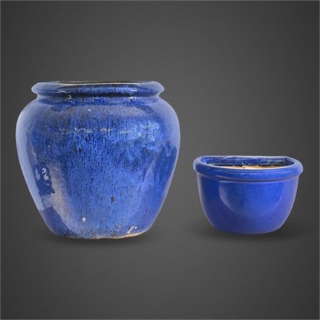 Pair of Cobalt Blue Glazed Ceramic Garden Planters