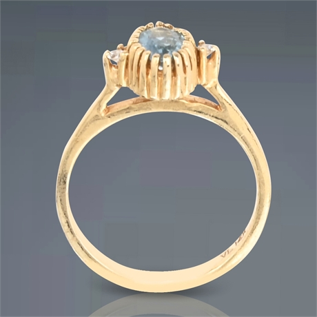 Vintage 14K Aquamarine & Diamond Ring