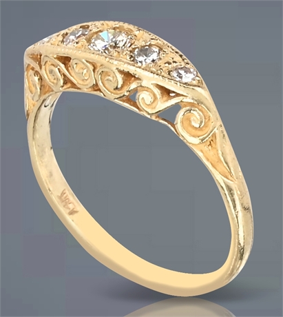 Vintage 14K Yellow Gold Diamond Filigree Ring, Size 4.25