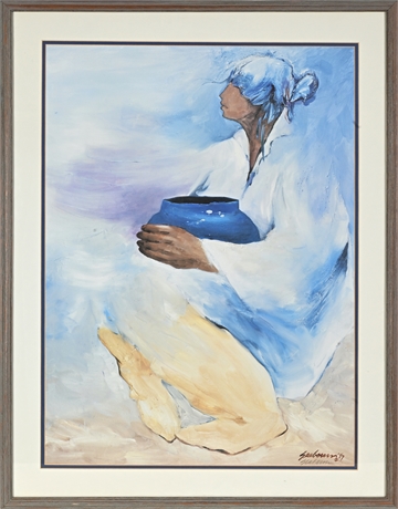 Bert Seabourn (1987) “Blue Pot” Signed Lithograph — Framed, 32”