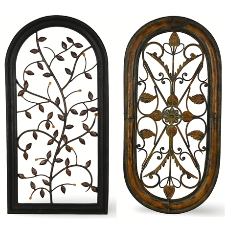 Pair of Ornate Metal Wall Decor Panels