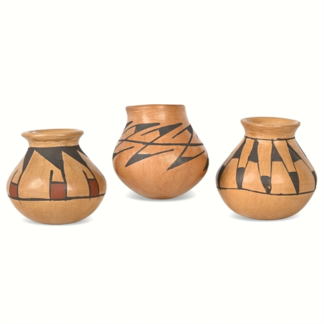 Set of 3 Mata Ortiz Miniature Pottery Jars – Hand-Painted, 1 Signed AG