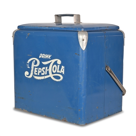 Vintage Pepsi Cola Original Blue Picnic Cooler Ice Chest with Tray