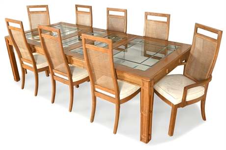 Stanley Ash Glass-Top Dining Set with 8 Chairs and Accessories