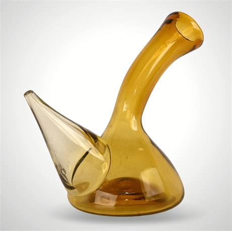 Amber Blown Glass Mid-Century Porron Wine Decanter — 9.5" Organic Form