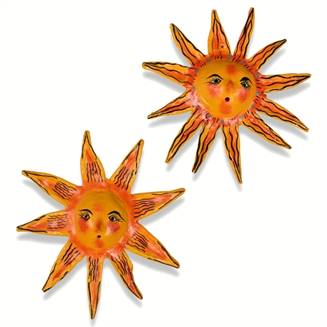 Pair Mexican Folk Art Sun Masks