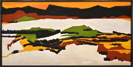 Mid-Century Nina Vaughan Abstract Landscape