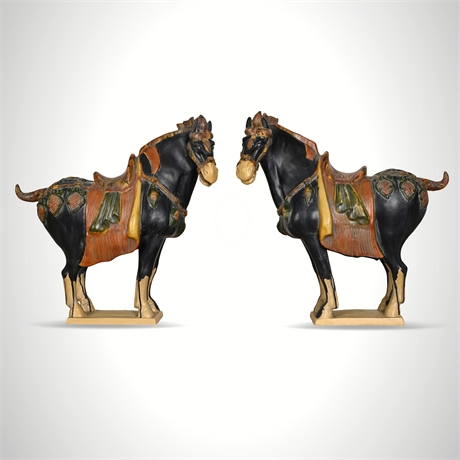 Sancai Tang-Style Horse Figures — Cast Resin, Matched Pair